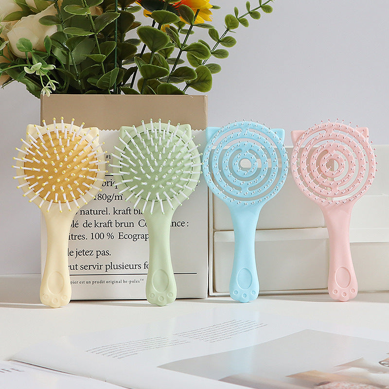 かわいい猫の形をしたクッションコーム、キャンディーカラーの妖精のような、子供用のマッサージミラーコーム、ポータブルな中空コーム。
