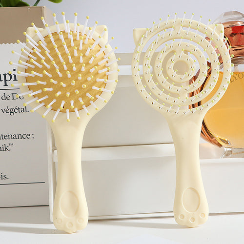 かわいい猫の形をしたクッションコーム、キャンディーカラーの妖精のような、子供用のマッサージミラーコーム、ポータブルな中空コーム。